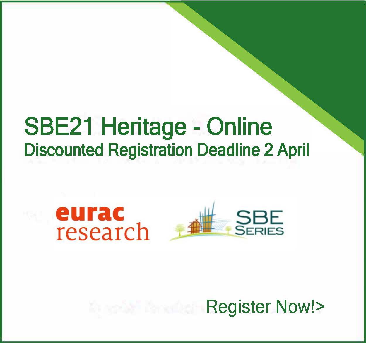 Online Conference SBE21 Heritage – Registration Deadline for discount 2 April 2021