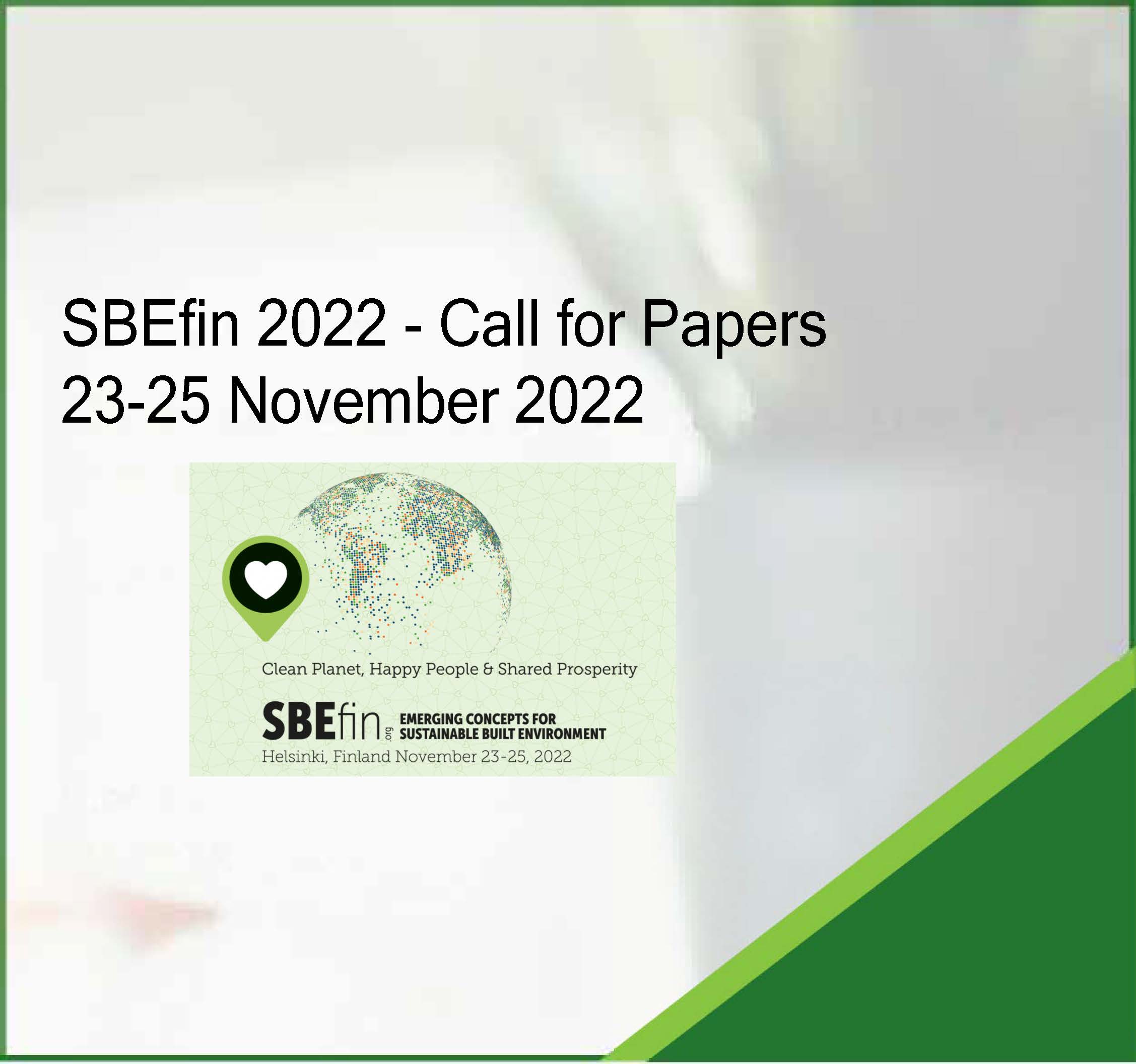 SBEfin 2022 – Emerging Concepts for Sustainable Built Environments 23-25 November, 2022 Helsinki