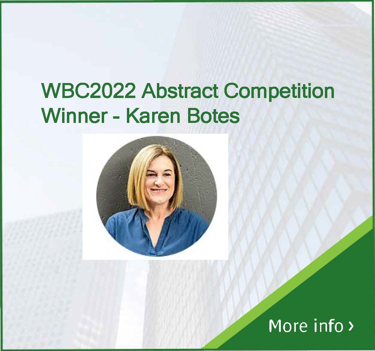 Congratulations Karen Botes, WBC 2022 Abstract Competition Winner!