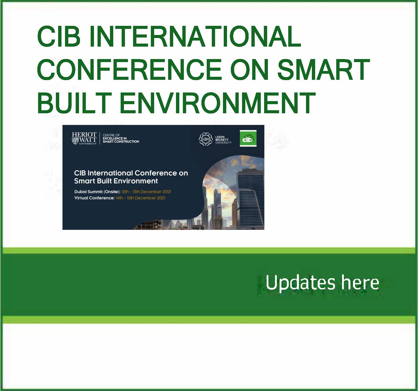 CIB International Conference on Smart Built Environment  14-21 December 2021 (now 14-15 online only)
