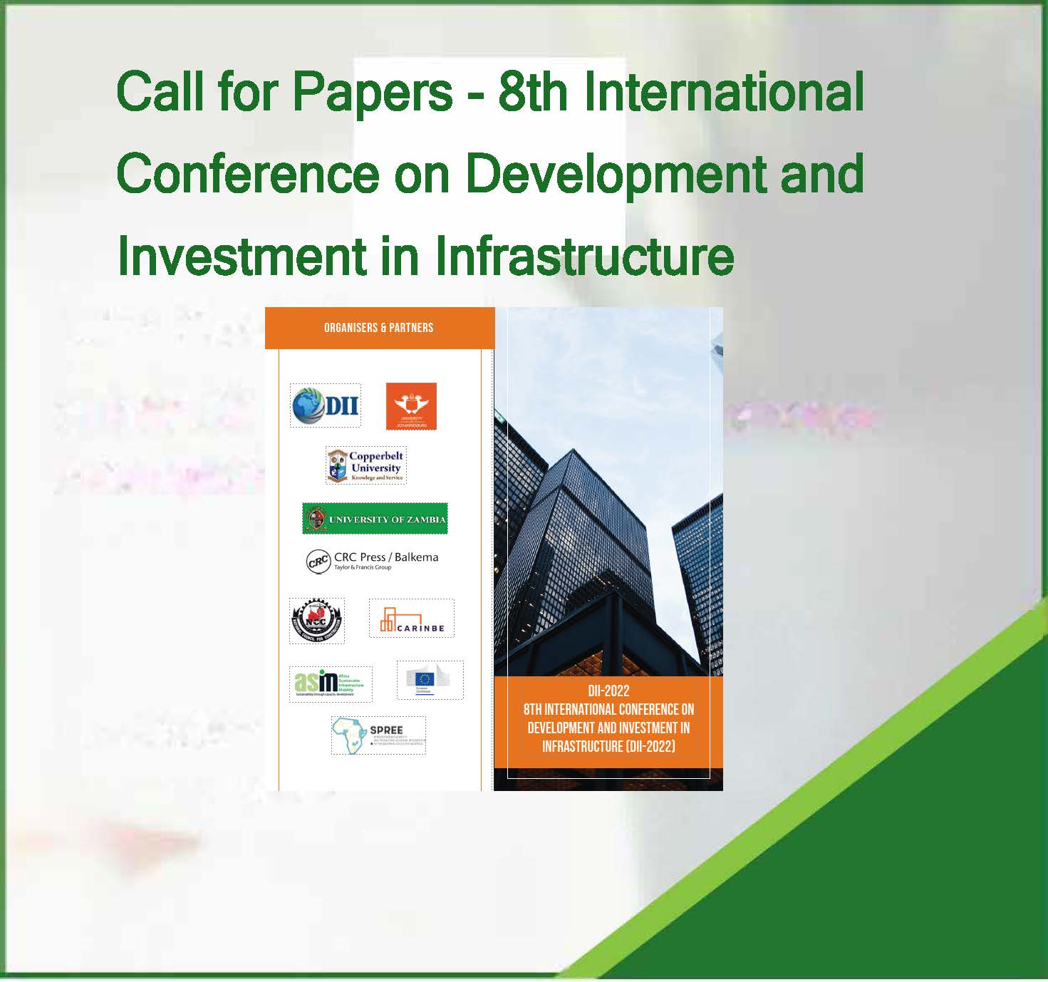 8TH INTERNATIONAL CONFERENCE ON DEVELOPMENT AND INVESTMENT IN INFRASTRUCTURE (DII-2022) 6 & 7 October 2022