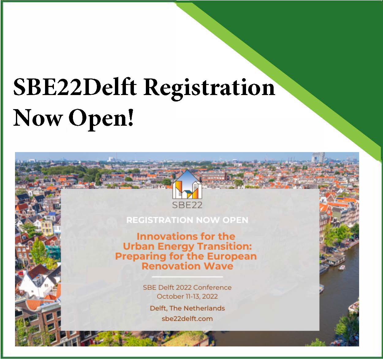 SBE22Delft Conference Registration now open!