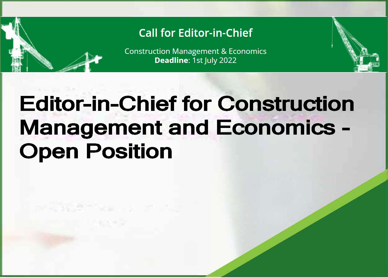 Editor-in-Chief for Construction Management and Economics – Open Position