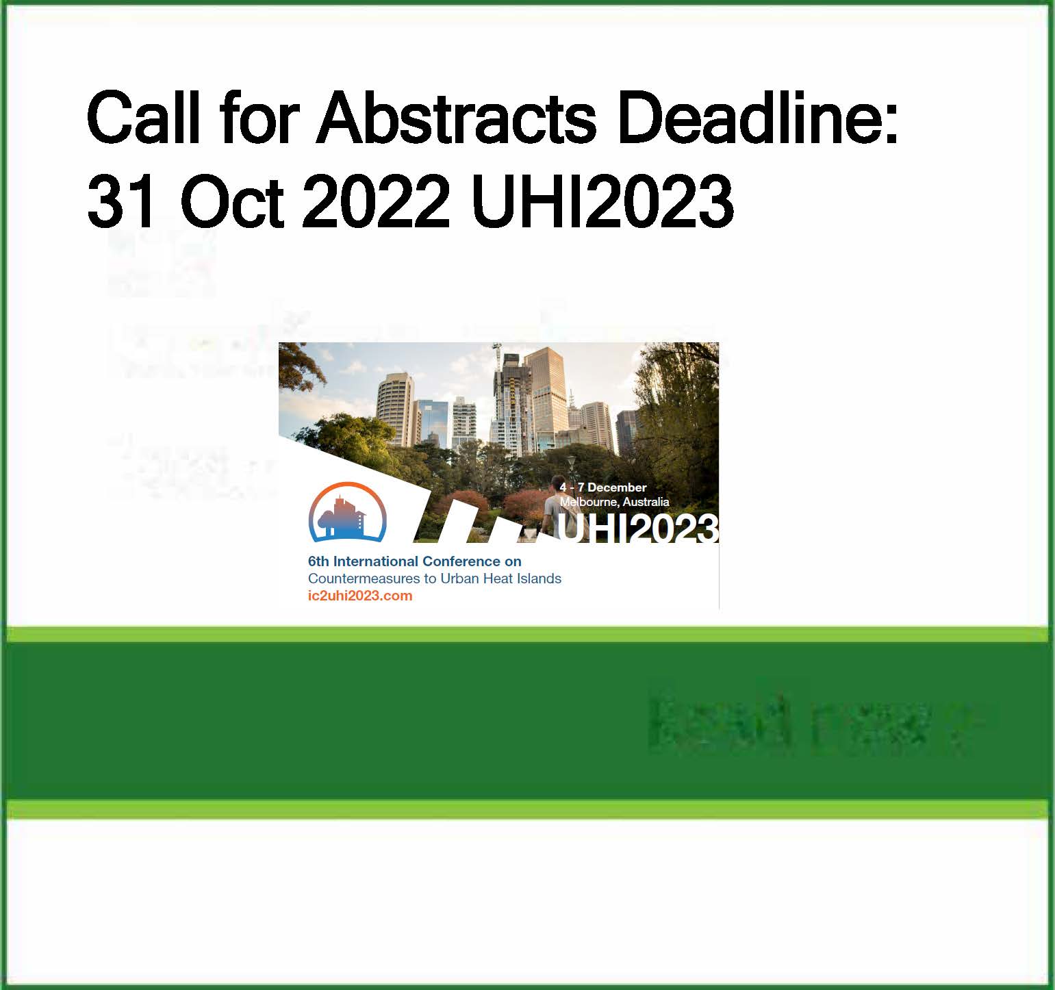 Call for Abstracts Deadline: 31 October 2022 – 6th International Conference on Countermeasures to Urban Heat Islands