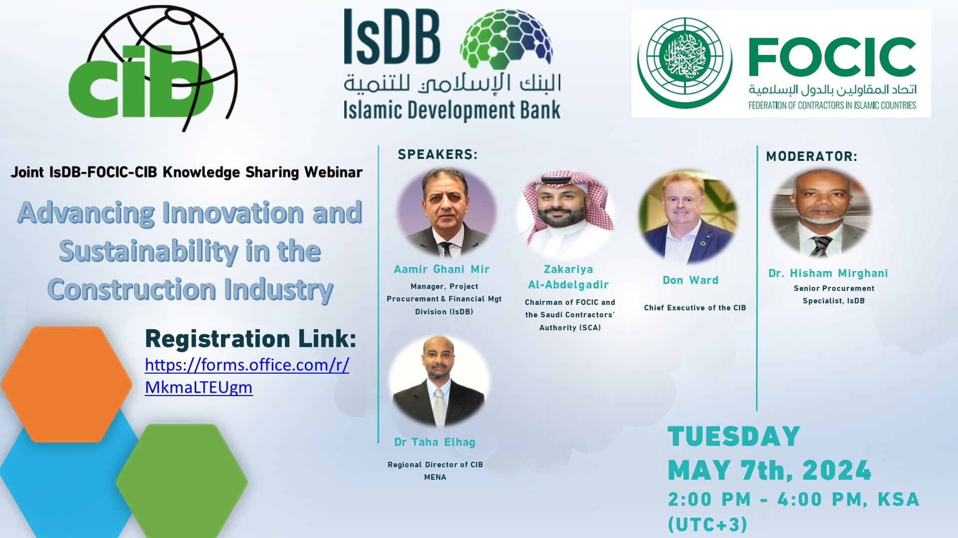 Joint IsDB-FOCIC-CIB Webinar on “Advancing Innovation and Sustainability in the Construction Industry”, 7th May 2024, 11:00 GMT